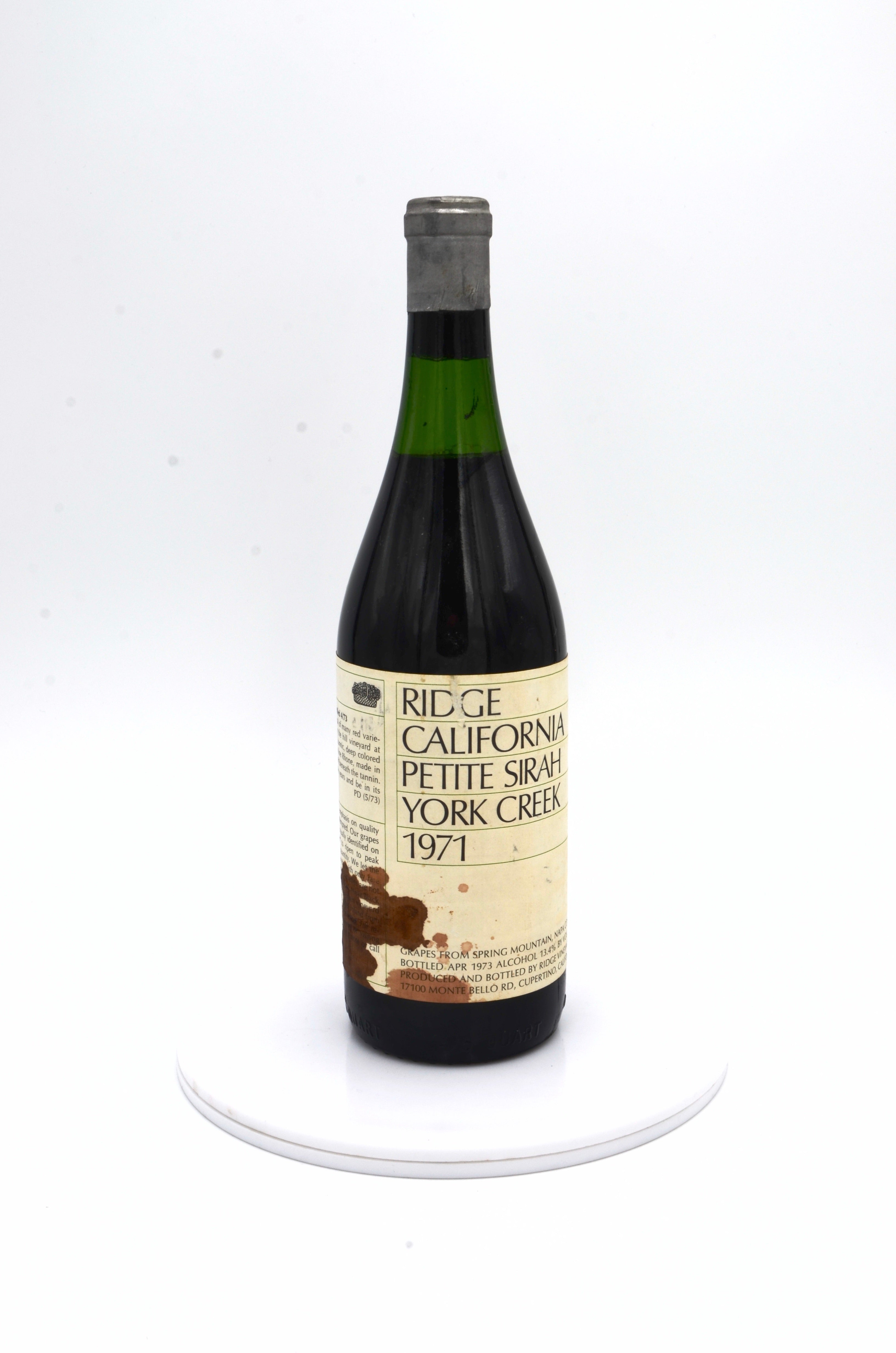1971 Ridge Vineyards Petite Sirah, York Creek, Spring Mountain, Napa County