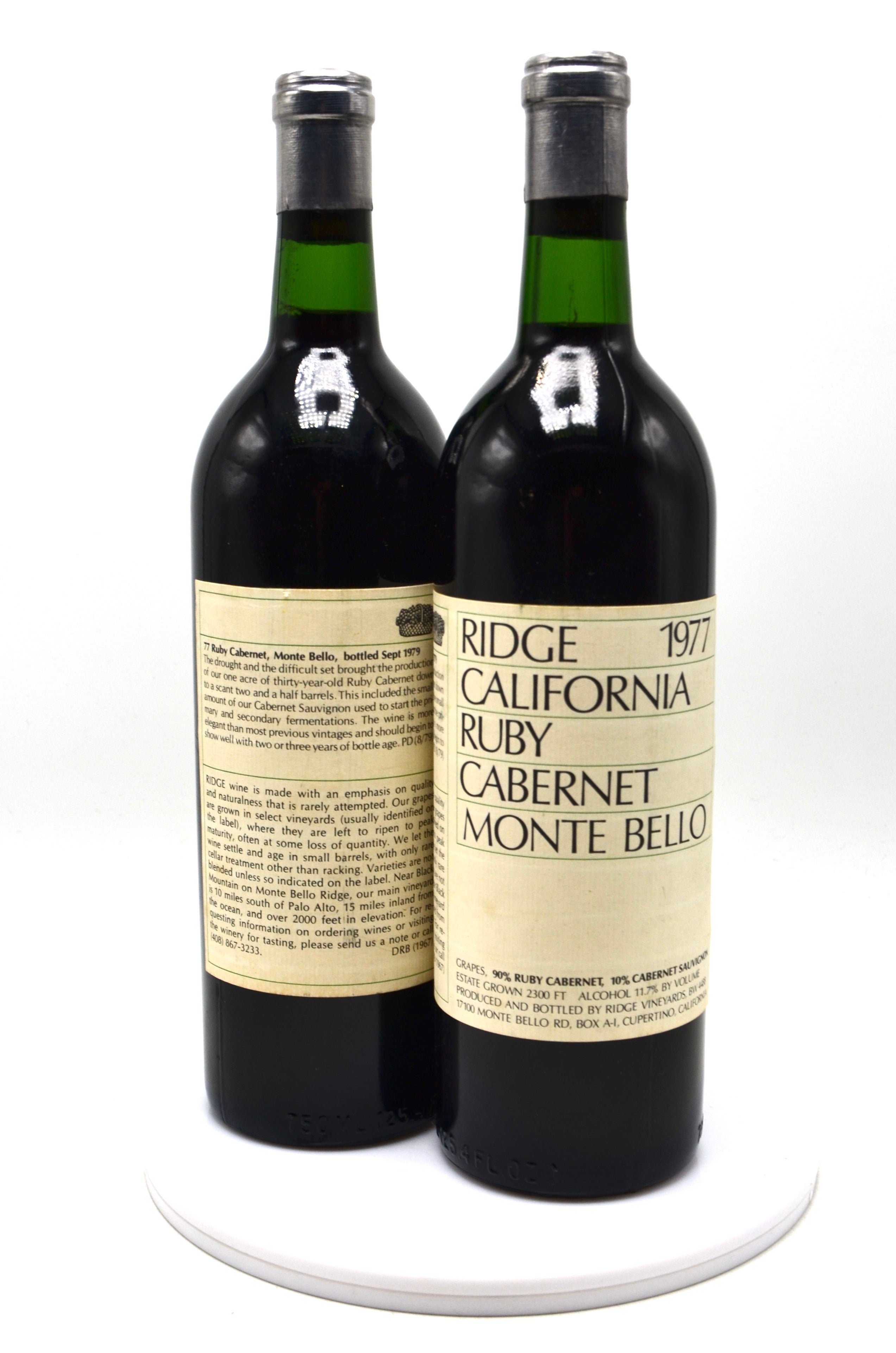 1977 Ridge Vineyards California Ruby Cabernet Sauvignon, Monte Bello, Santa Cruz Mountains