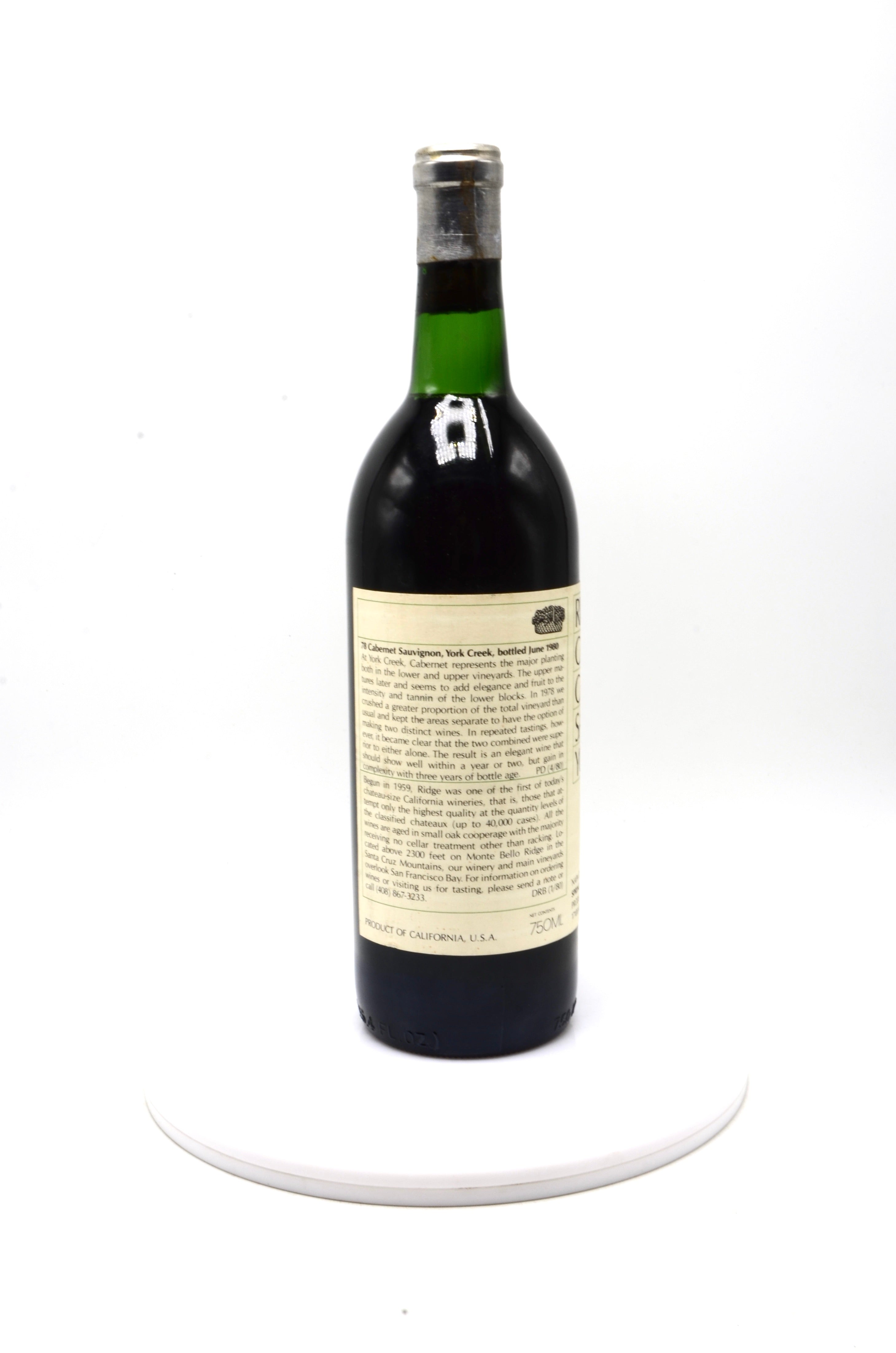1978 Ridge Vineyards Cabernet Sauvignon, York Creek, Spring Mountain, Napa County