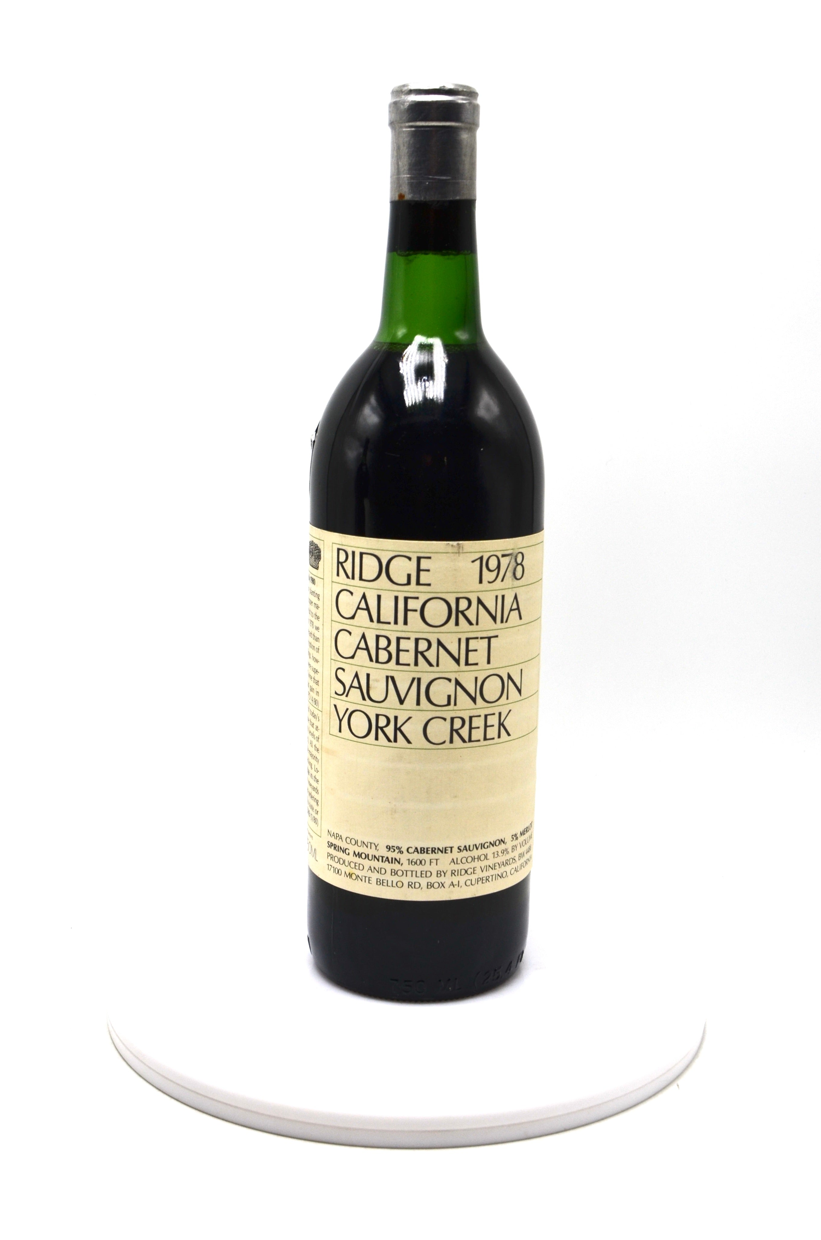 1978 Ridge Vineyards Cabernet Sauvignon, York Creek, Spring Mountain, Napa County