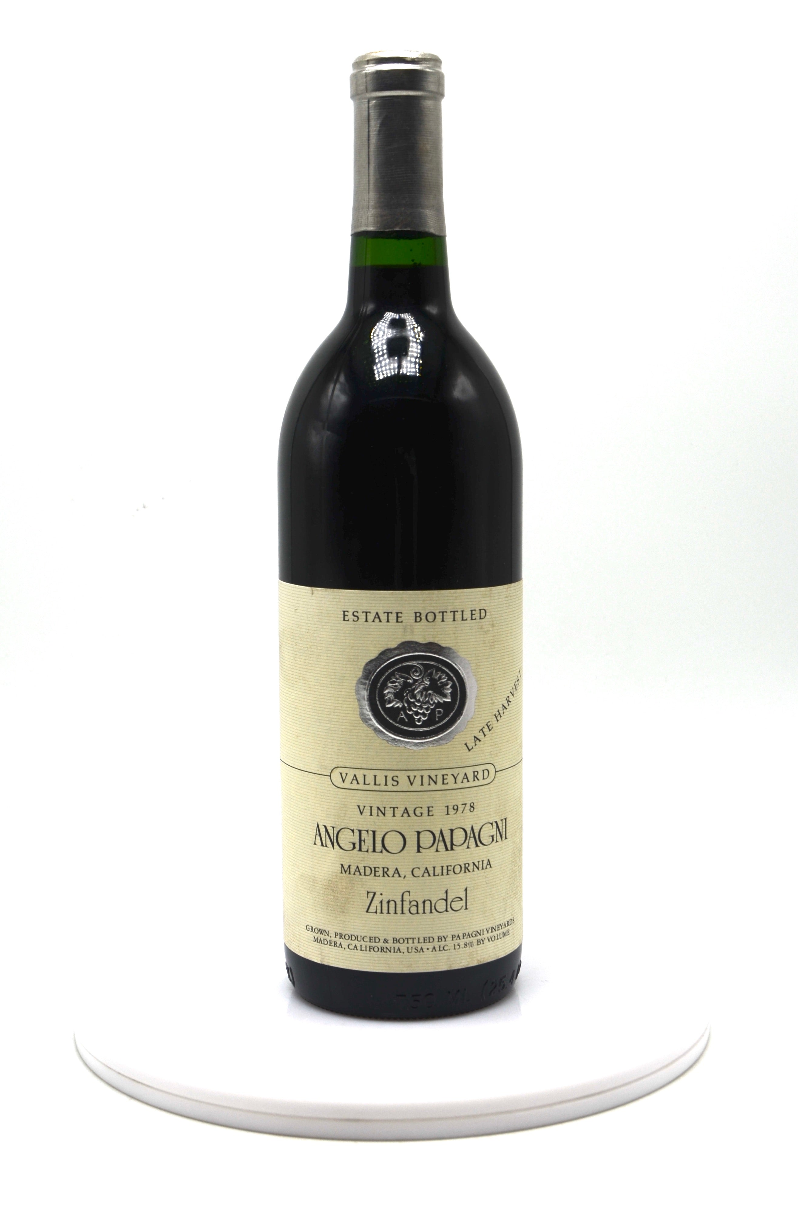 1978 Angelo Papagni Late Harvest Zinfandel, Vallis Vineyard, Madera, San Joaquin Valley