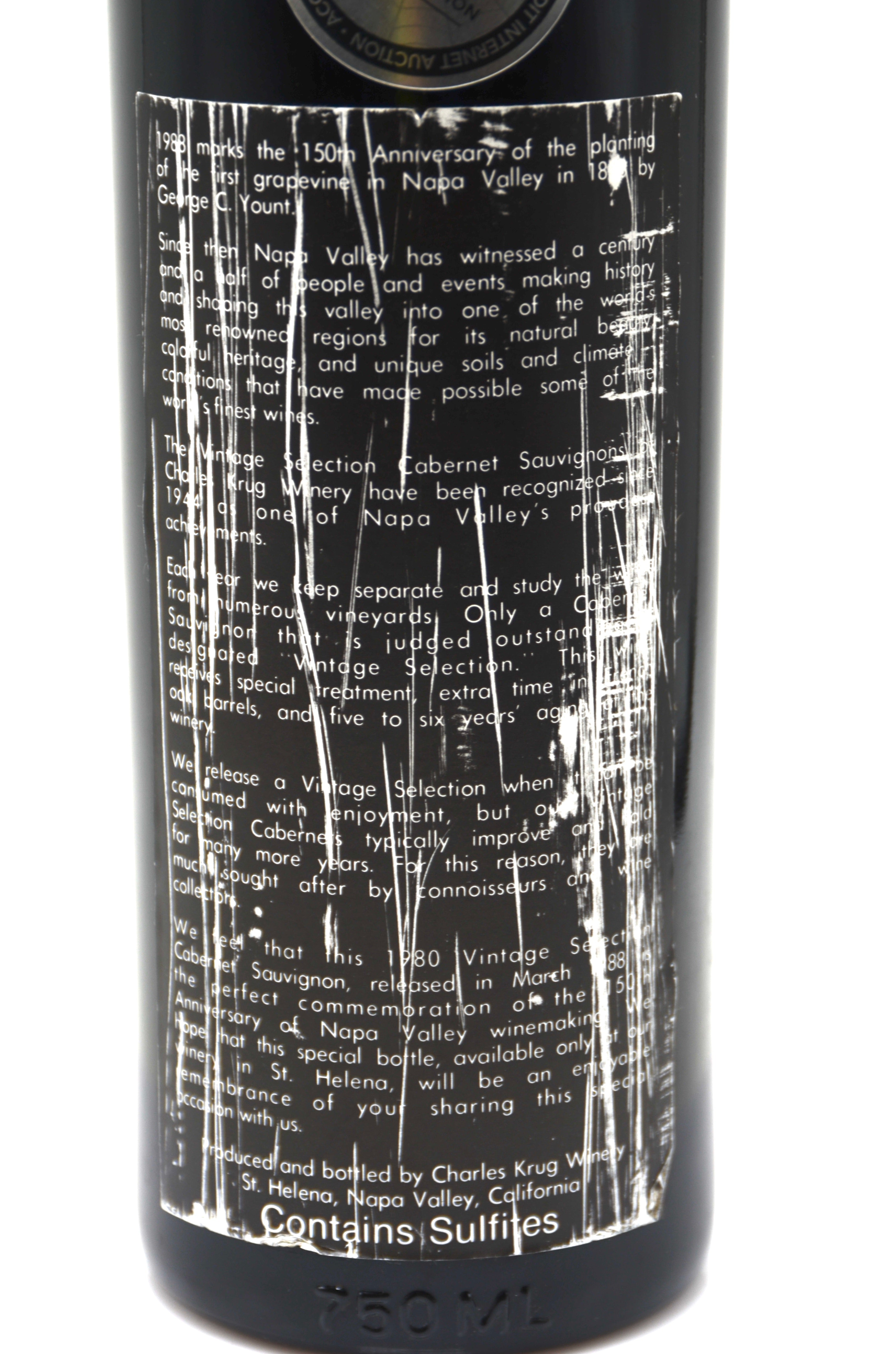1980 Charles Krug Cabernet Sauvignon, Vintage Selection, Napa Valley's 150th Anniversary, Napa Valley