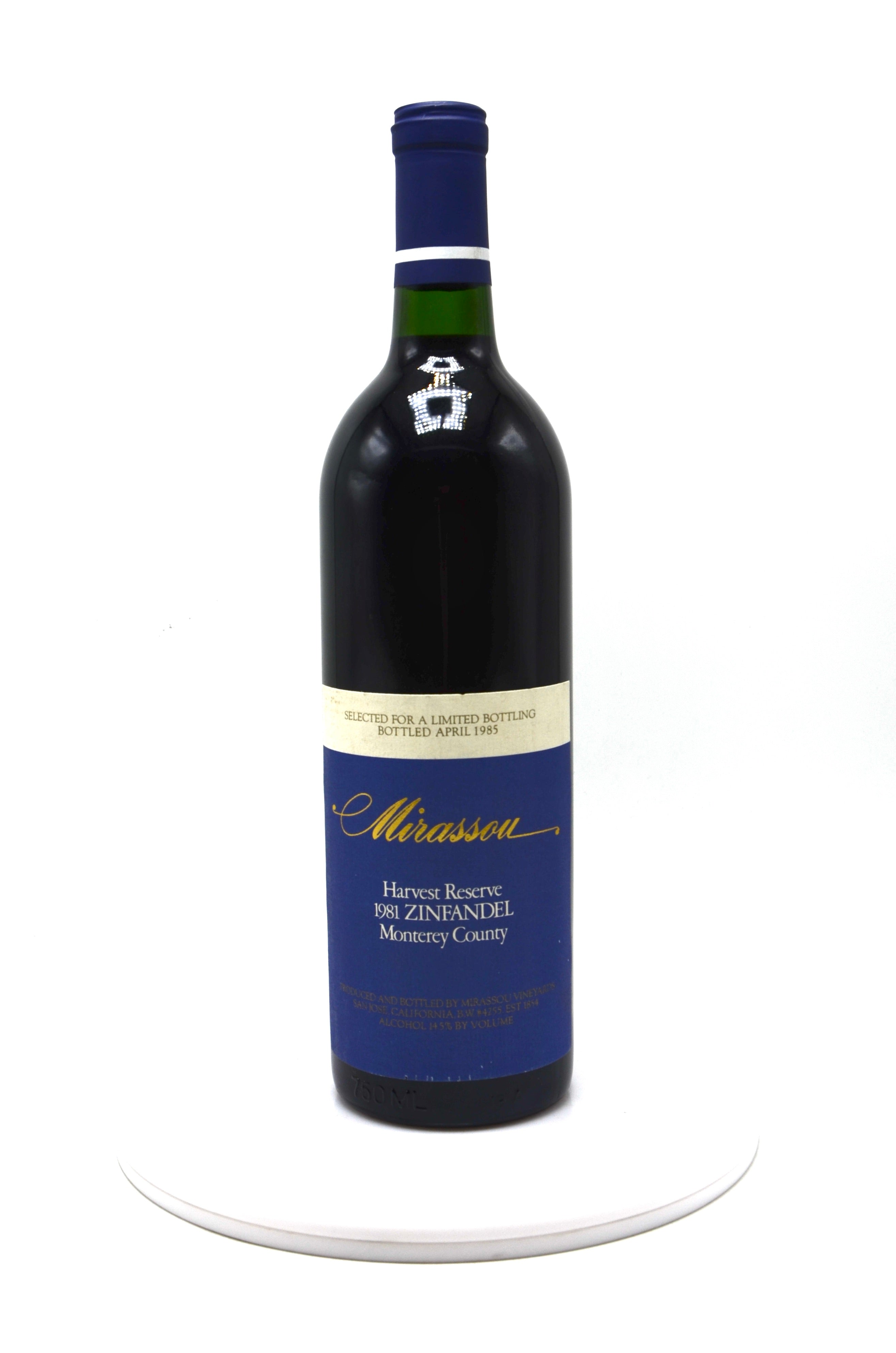 1981 Mirassou Vineyards Zinfandel, Monterey
