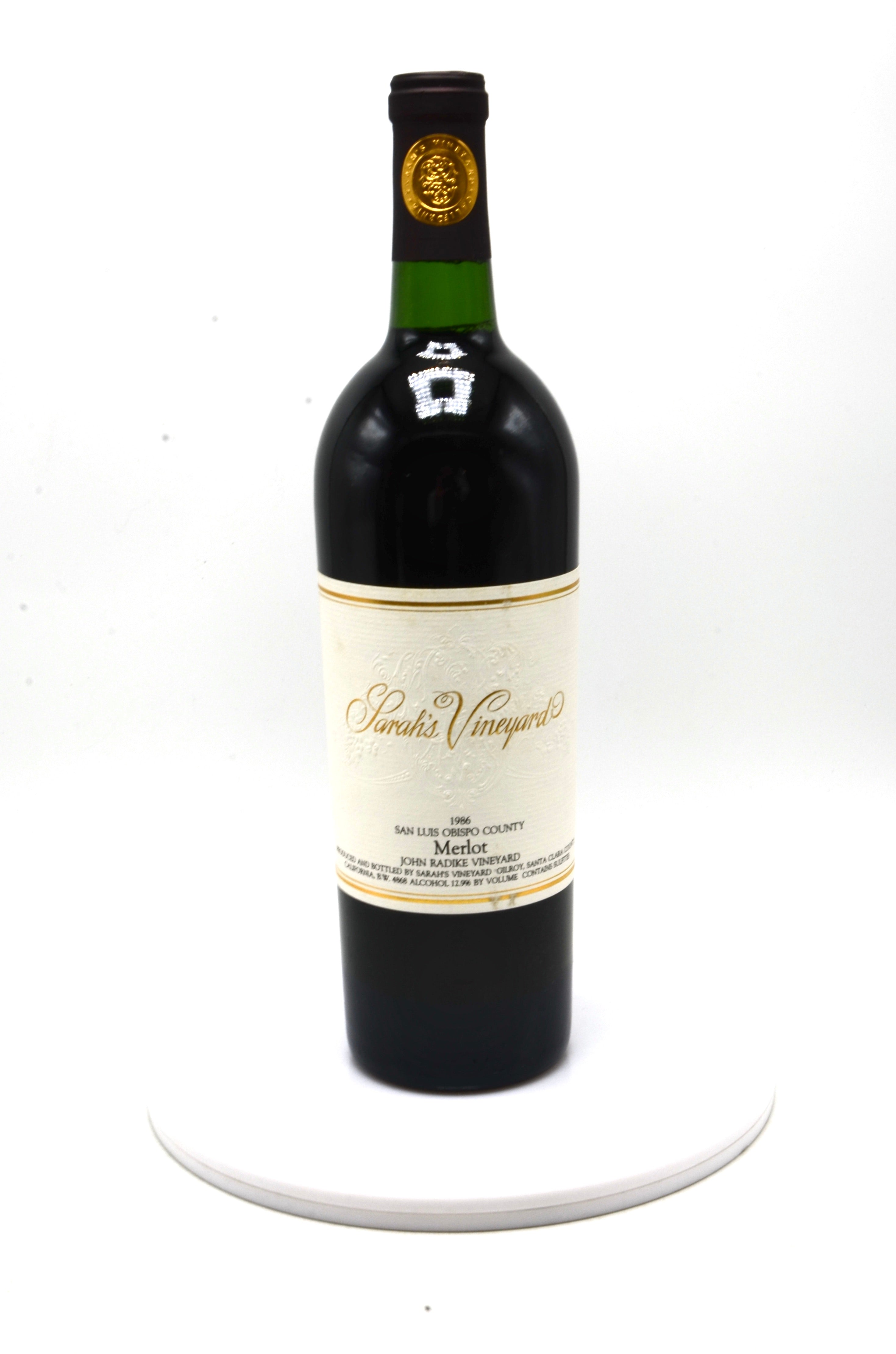 1986 Sarah's Vineyard Merlot, John Radike Vineyard, San Luis Obispo County