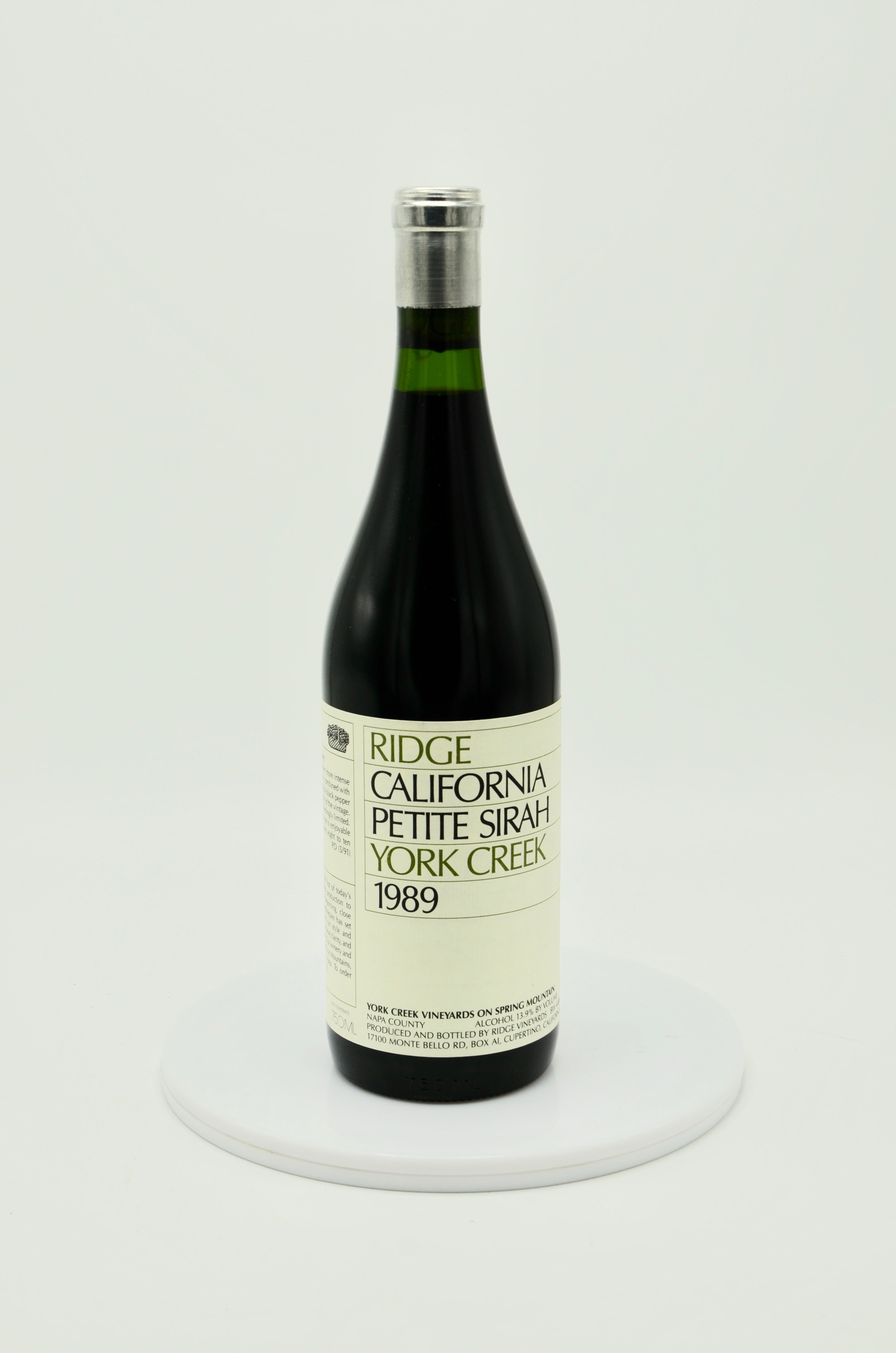 1989 Ridge Vineyards Petite Sirah, York Creek, Napa County