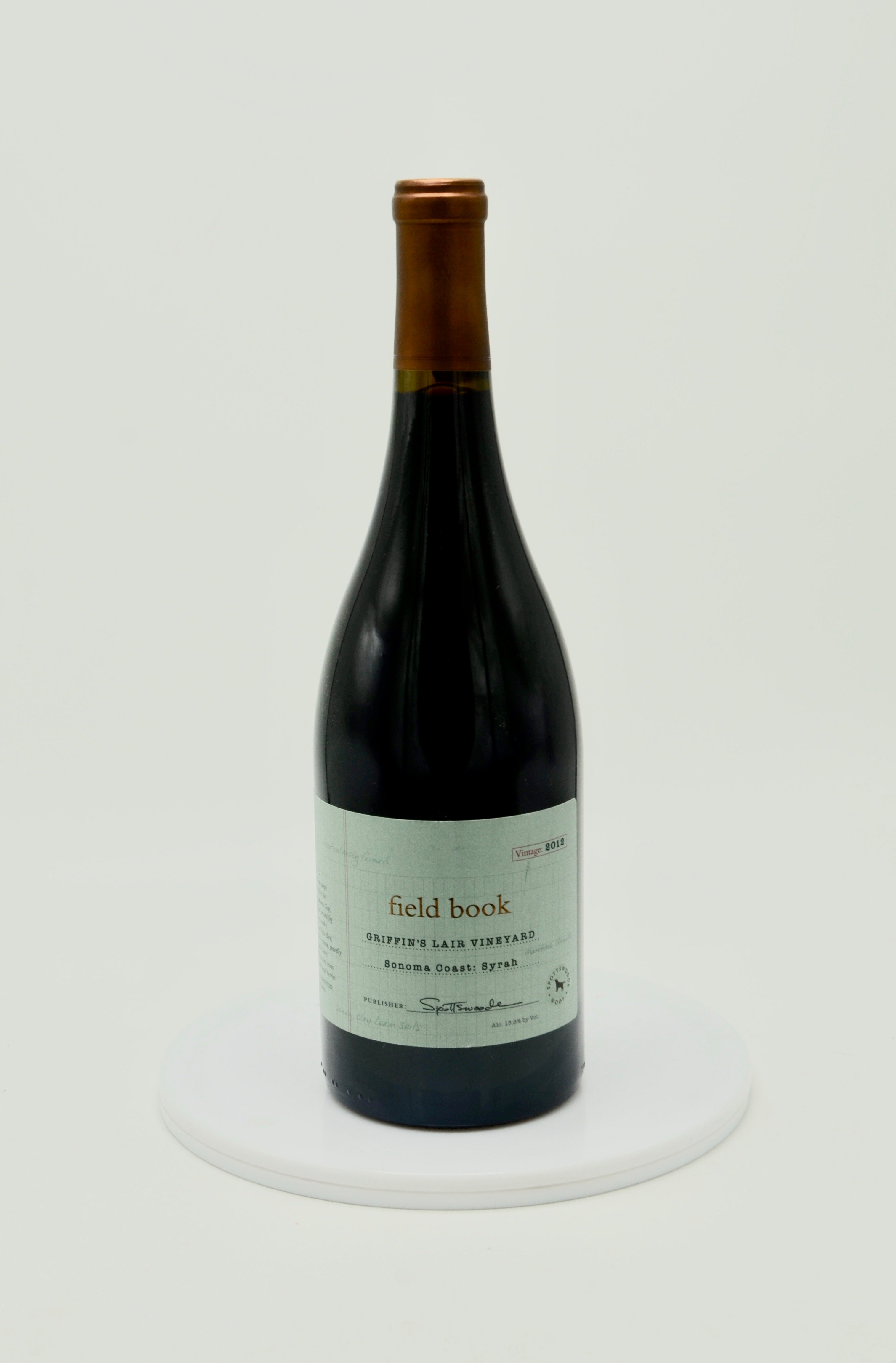 2012 Spottswoode Field Book Griffin's Lair Vineyard Syrah, Sonoma Coast