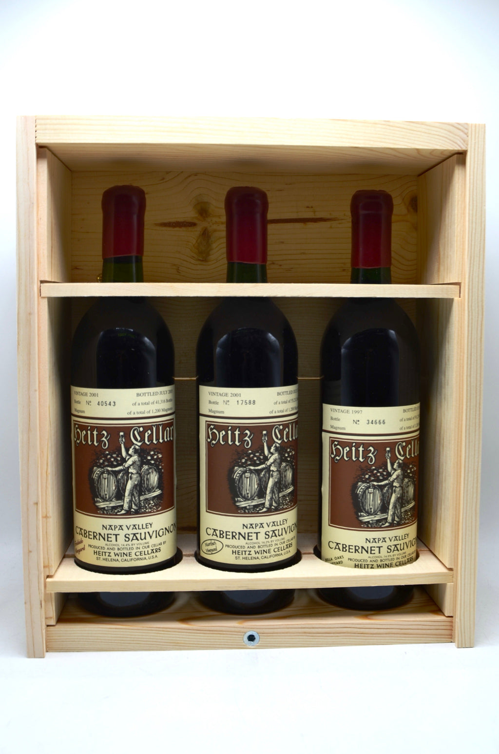 1997 & 2001 Heitz Cellars Cabernet Sauvignon, Napa Valley [Legacy Collection 3 bottle wood gift case]
