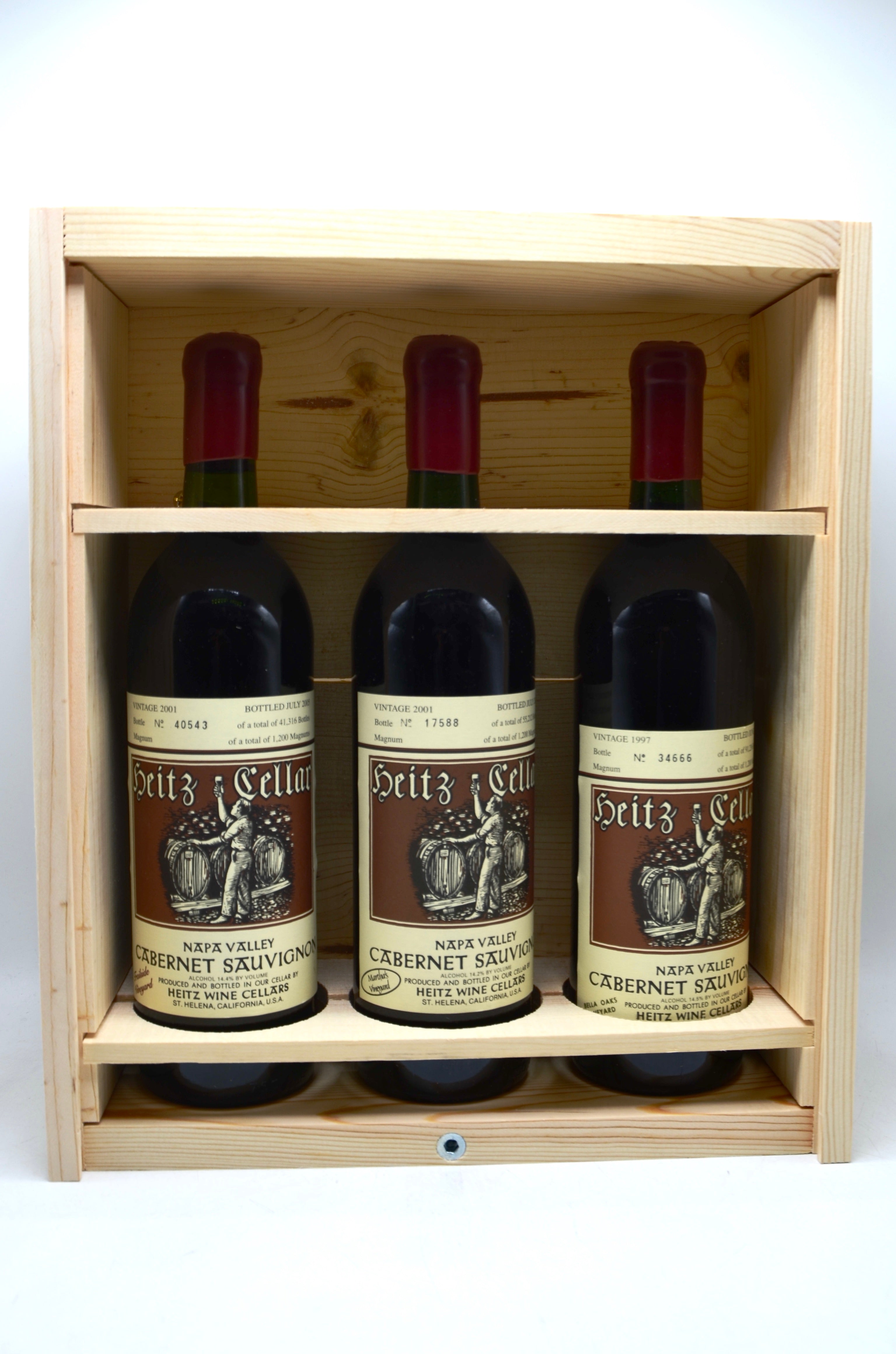 1997 & 2001 Heitz Cellars Cabernet Sauvignon, Napa Valley [Legacy Collection 3 bottle wood gift case]
